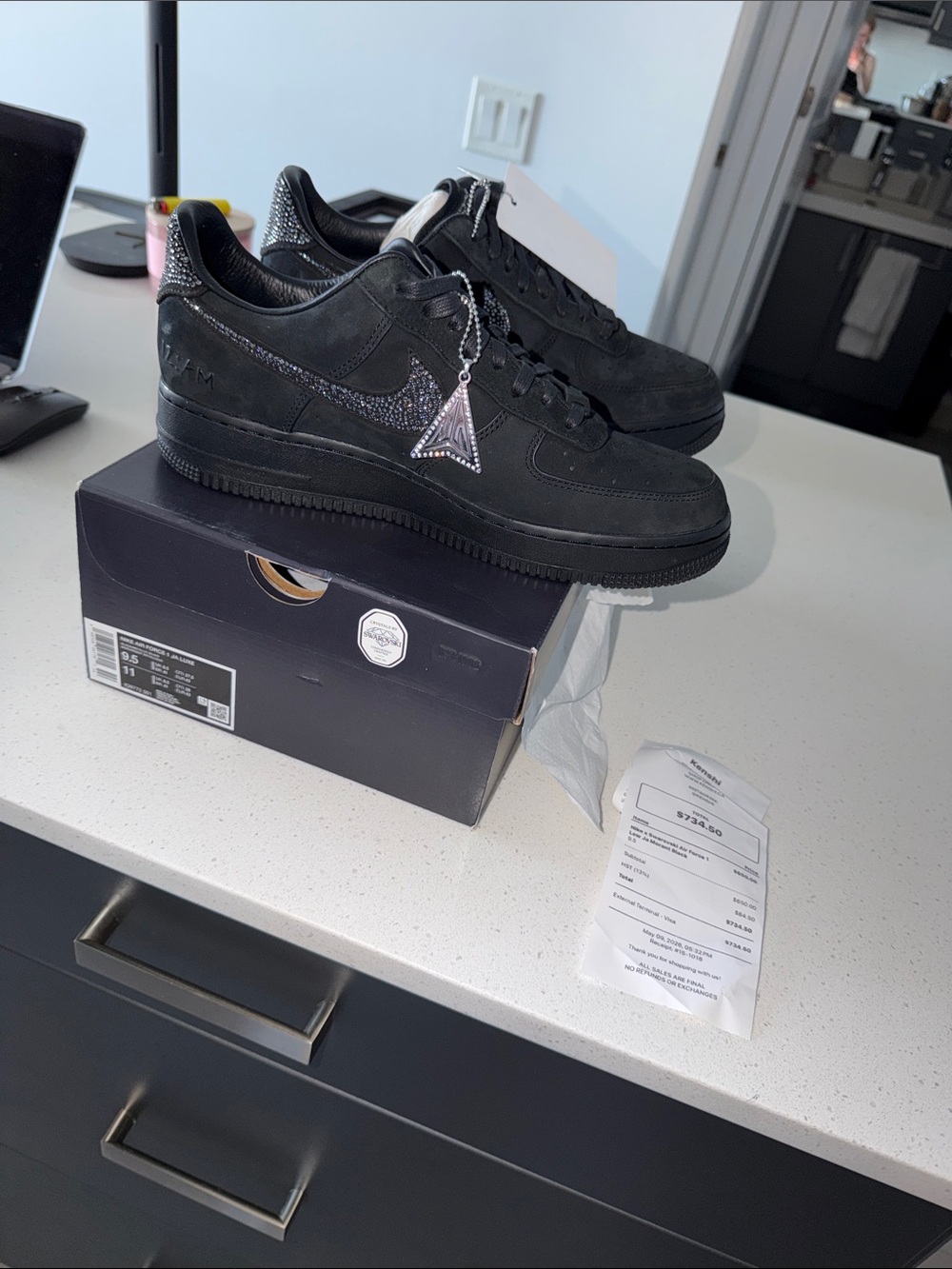 Nike Black Low-Top Sneakers with Sparkle Swoosh and Metallic Charm